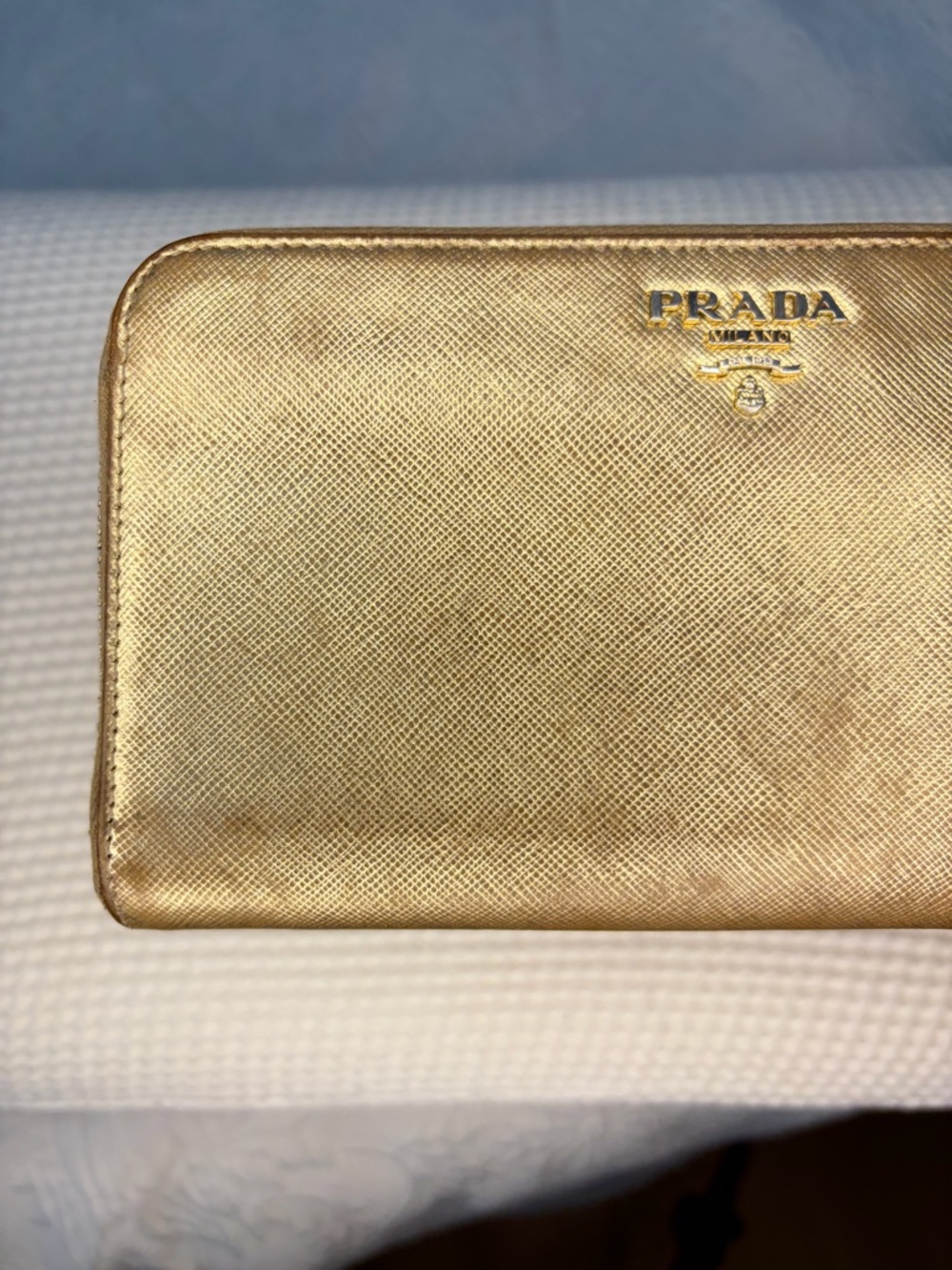Prada Metallic Gold Saffiano Zip Wallet - Picture 9 of 12